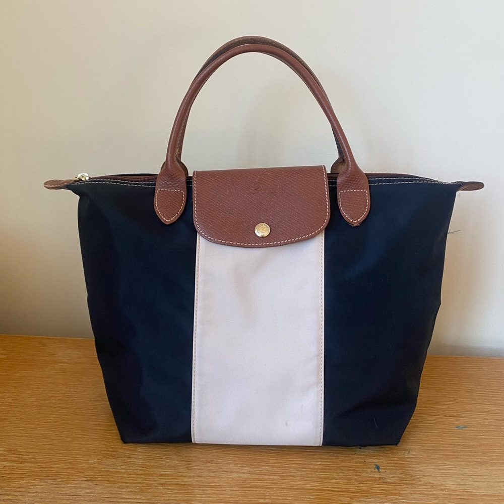 Rare Custom Vintage Longchamp Le Pliage top handle two tone, Authentic